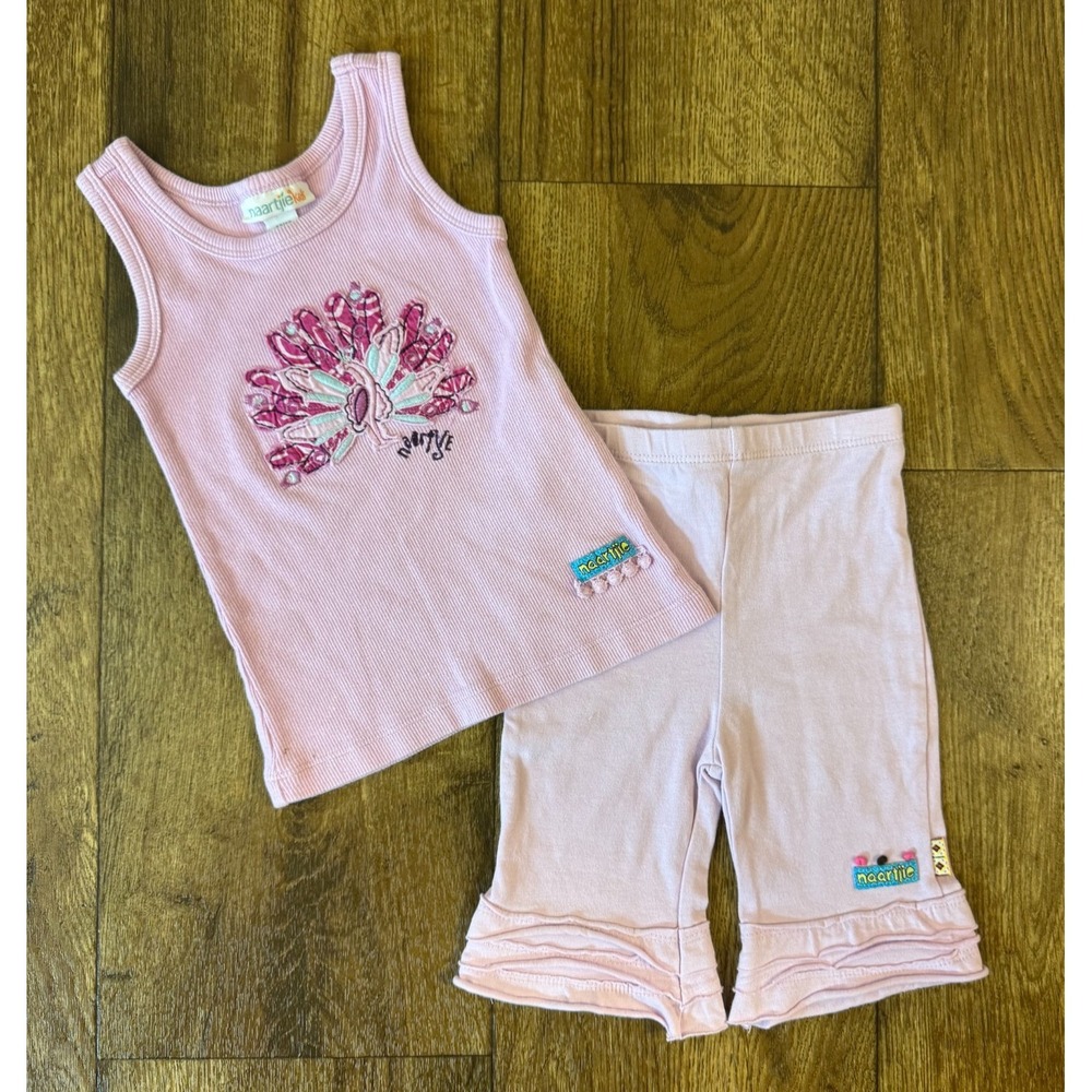 Naartjie Kids Girls 12/18 Months Peacock Applique Shirt Pants Set Outfit 2 PC
